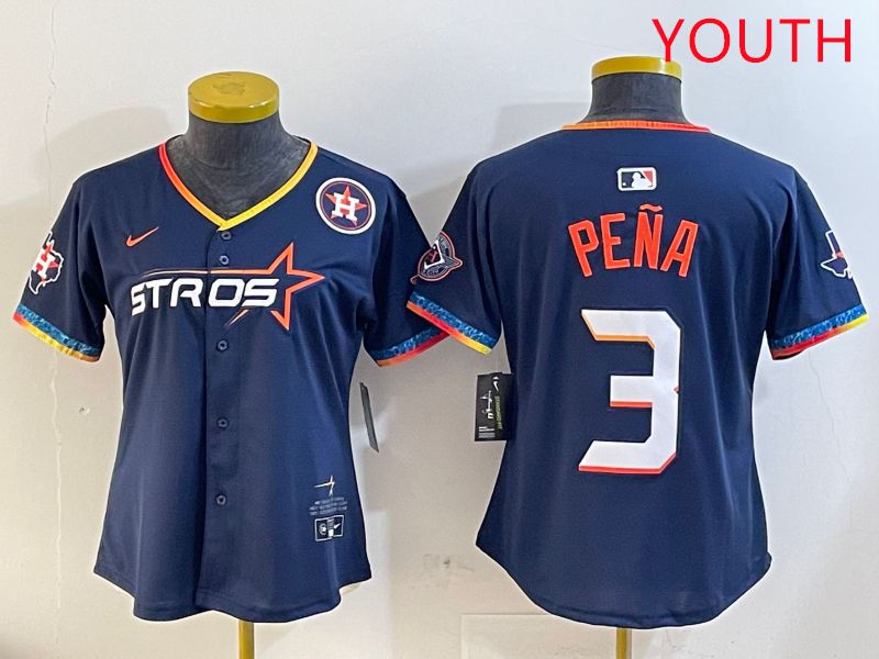 Youth Houston Astros #3 Pena Drak Blue Fourth generation Joint Name 2025 Nike MLB Jersey style 4->youth mlb jersey->Youth Jersey